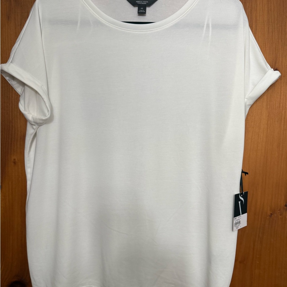 Simply Vera Vera Wang White Oversized Cuffed Sleeve T-Shirt